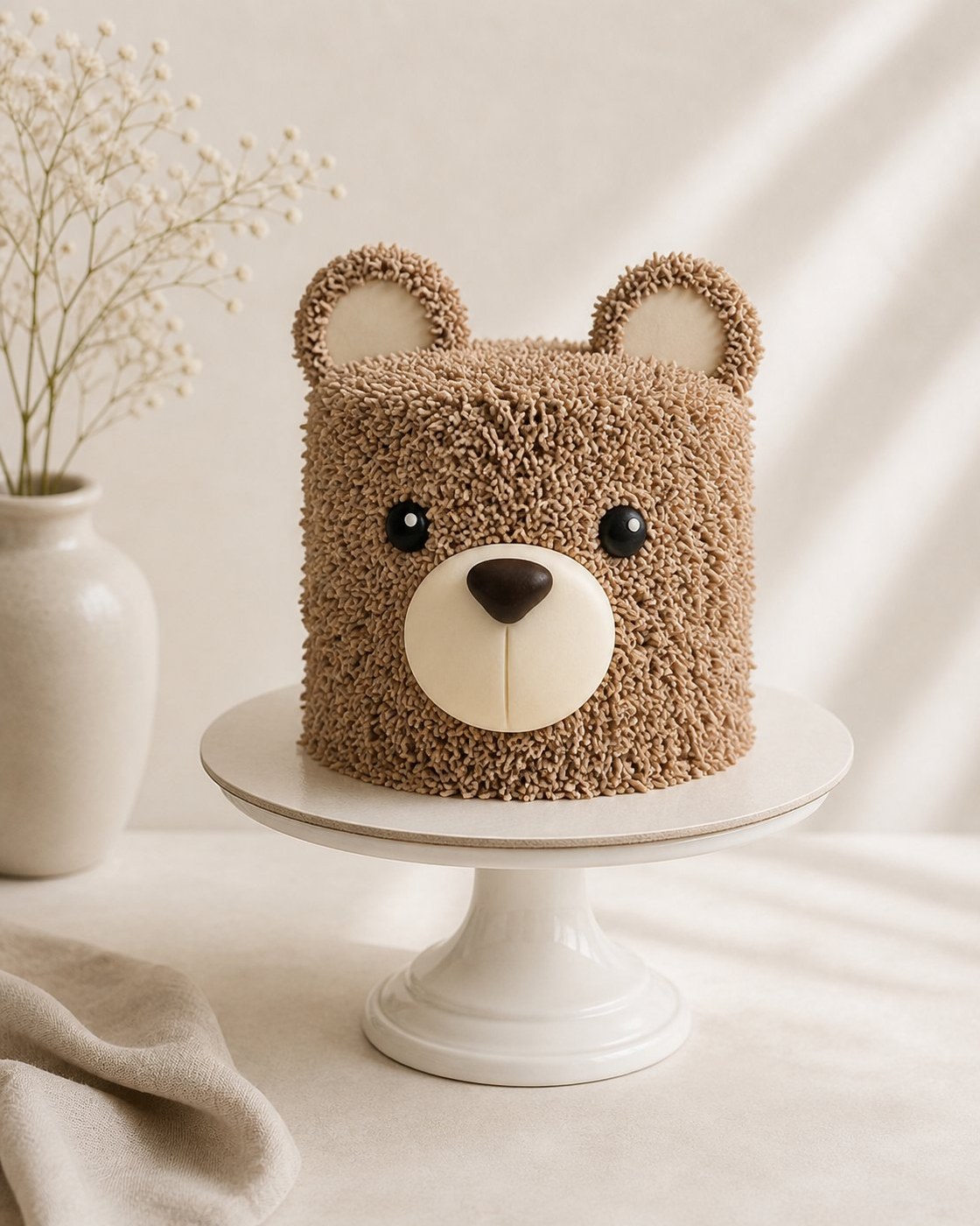 Bolo Urso — modelado em buttercream texturado, paleta beige