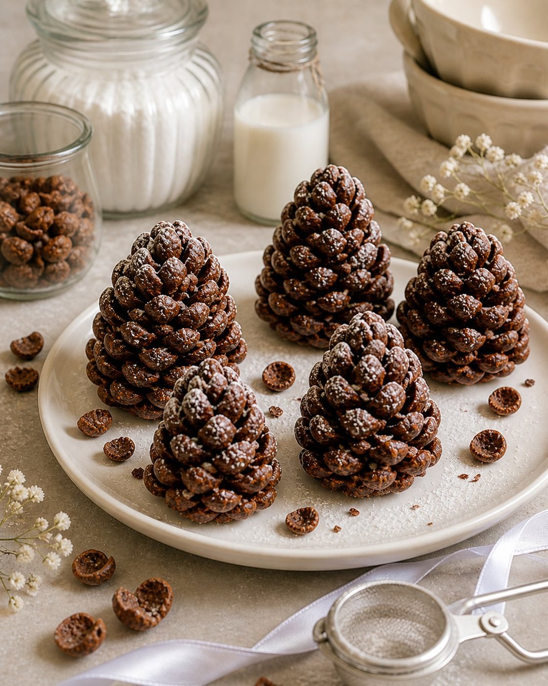 Pinhas em chocolate moldado com toque de pó de açúcar