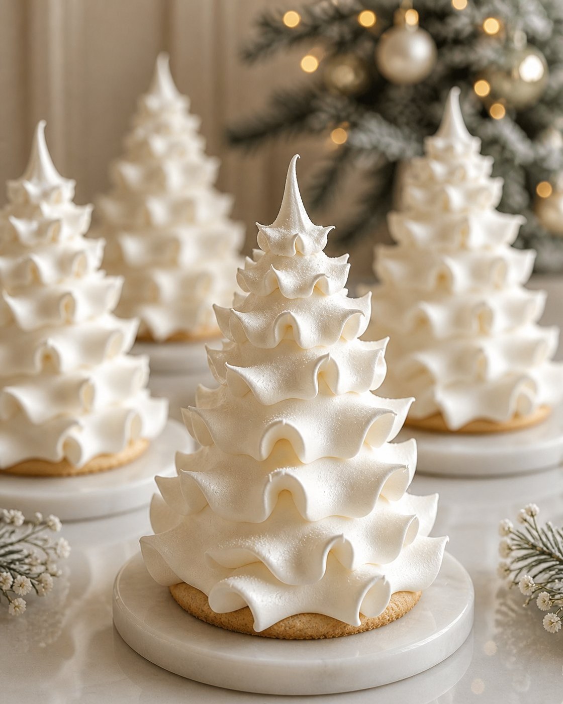 Pinheiros de Natal em merengue branco